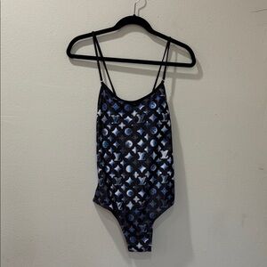 Monogram Print Black & Blue Bodysuit